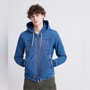 Superdry hooded worker jacket size large blue washstone